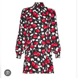 kate spade Black Long-Sleeve Floral Shift Dress w. Red, Pink & White Print - XL